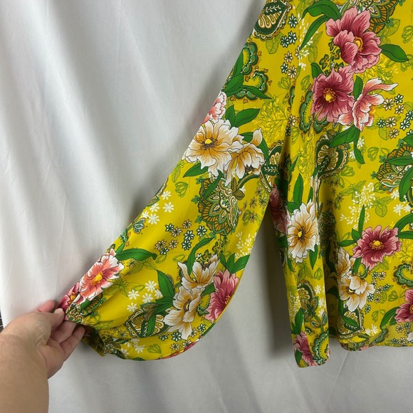 LOFT Yellow Floral Print Balloon Sleeve Round Neck Blouse Plus Size XXL Romantic - Picture 5 of 9